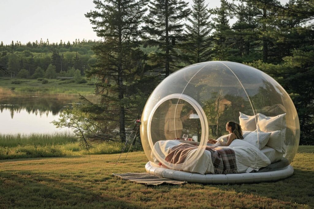 Tente bulle transparente : séjour romantique et nuit insolite dans une bulle gonflable de camping