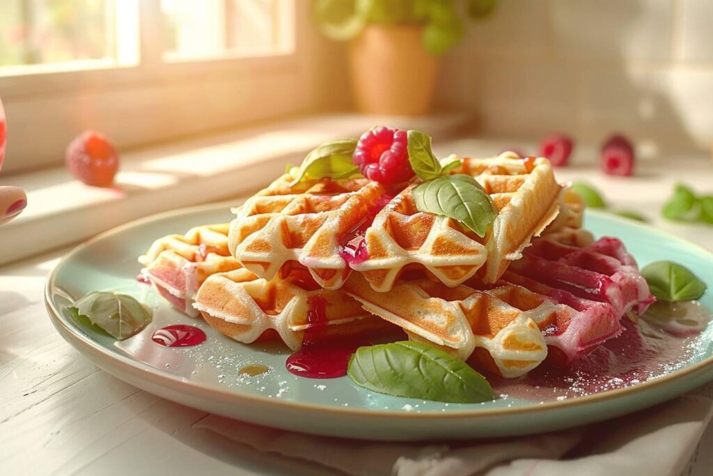 Recette de gaufres arc-en-ciel : délicieuses saveurs framboise et basilic