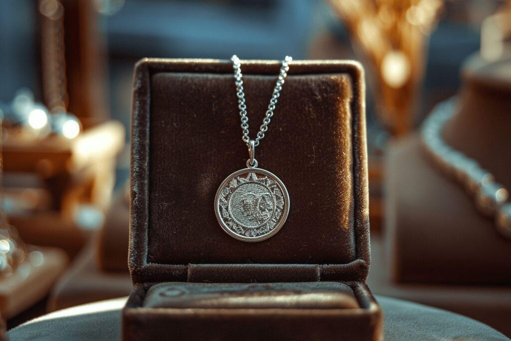 Pendentif homme personnalisé : gravure de médaille en argent pour collier à offrir