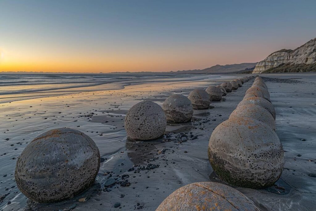 Koekohe beach : les célèbres rochers sphériques Moeraki en Nouvelle-Zélande