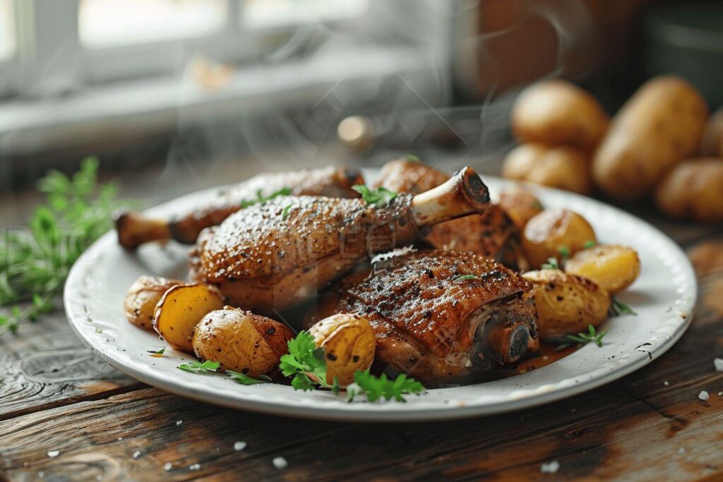 Recette facile et rapide de cuisses de canard au four : cuisson parfaite avec pommes de terre