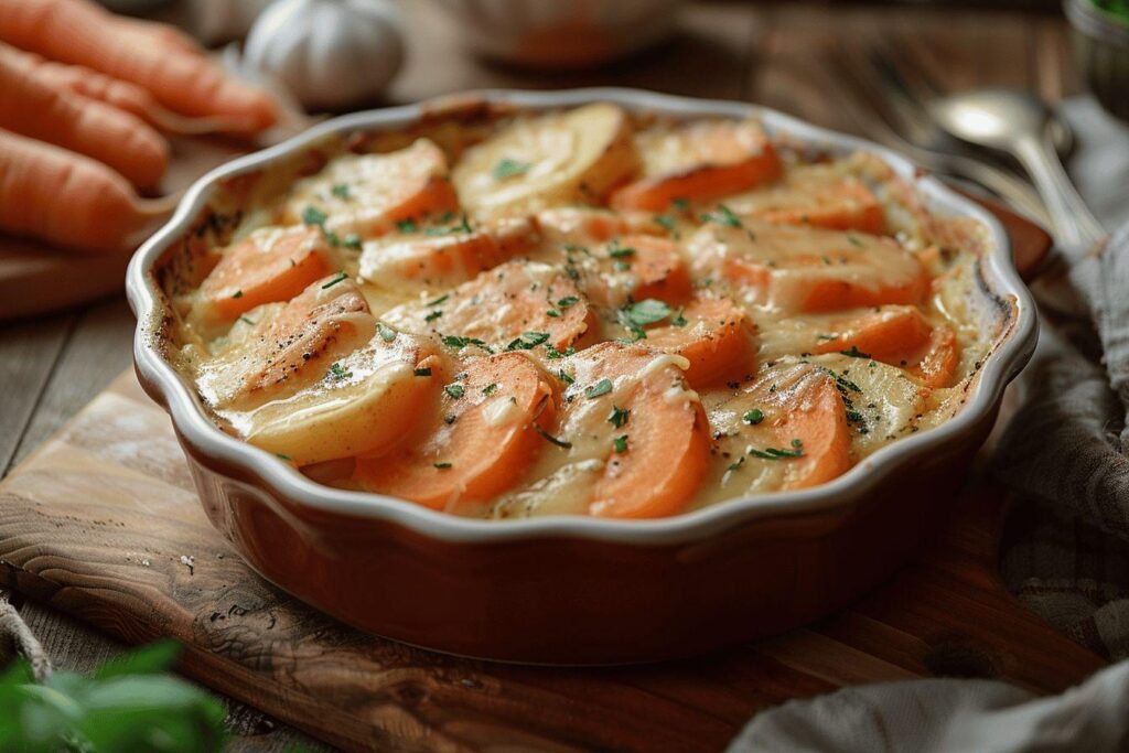 Recette de gratin de carottes et pommes de terre à la crème : un délicieux plat facile à préparer