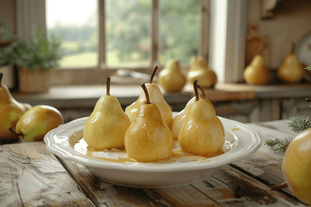 Recette de poires à l'anglaise : dessert raffiné avec crème anglaise et saveurs fruitées