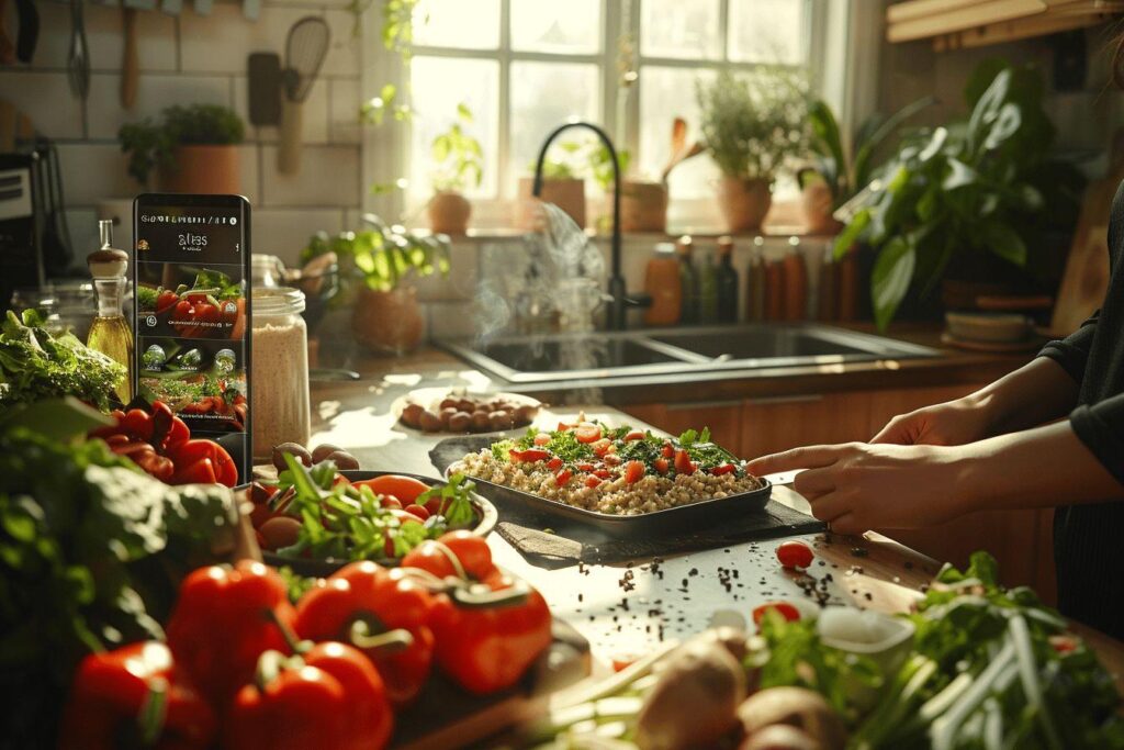 Plan de travail de cuisine rempli d'ingrédients frais et savoureux